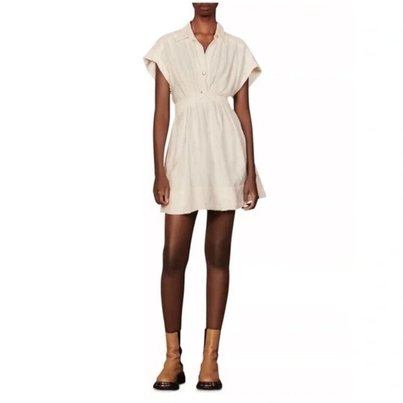 Sandro White Sigrid Twist Front Mini Shirt Dress Size FR 34 / US 2